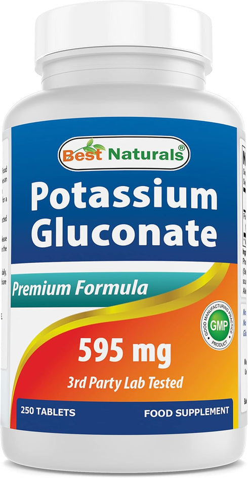 Best Naturals 250 Count Potassium Gluconate Supplement 595 Mg Tablet