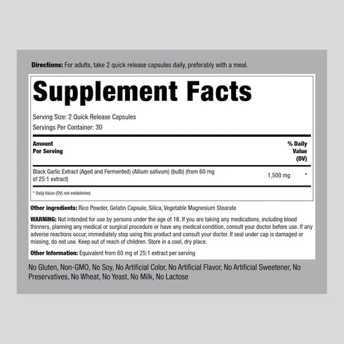 Piping Rock Black Garlic Supplement 1500mg | 60 Capsules | Aged and Fermented | Non-GMO, Gluten Free