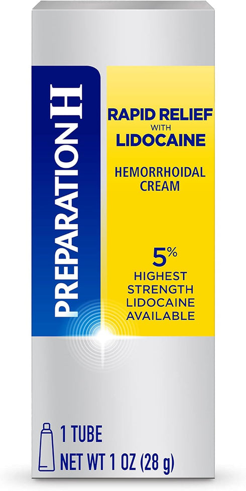 Preparation H Rapid Relief Hemorrhoid Cream with Lidocaine - Numbing Relief for Pain, Swelling, Itching - 1 Oz