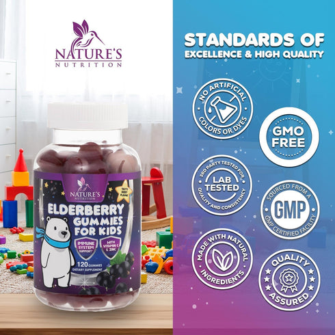 Children's Daily Immune Support Gummies, Real Elderberry + Vitamin C & Zinc for Healthy Immune System, 120 Gummies