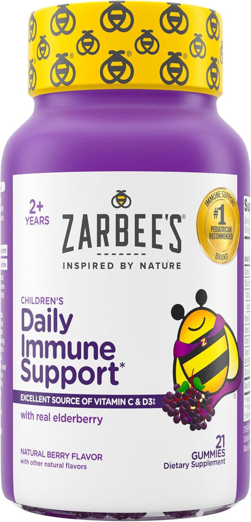 Zarbee's Elderberry Gummies for Kids with Vitamin C, Zinc & Elderberry, 21 Count, Natural Berry Flavor
