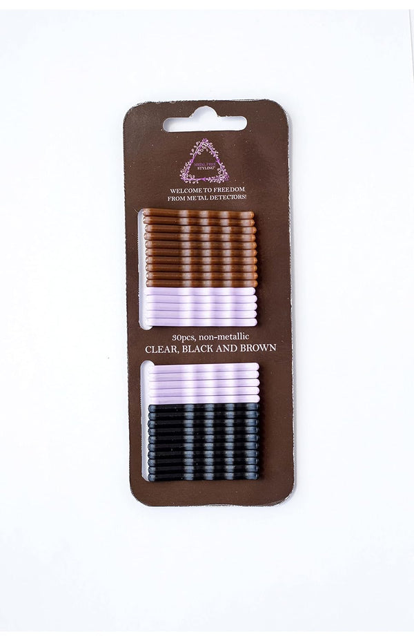 Metal Free Bobby Pins in BLACK-BROWN-CLEAR, Essential Hair Accessories