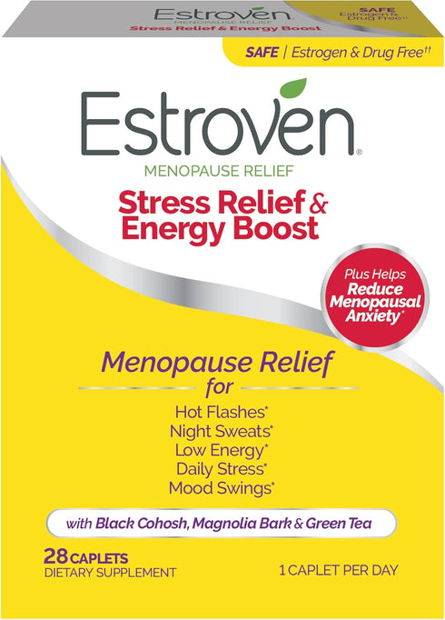 Estroven Stress Relief & Energy Boost for Menopause Relief, 28 Ct. - Drug-Free and Gluten-Free