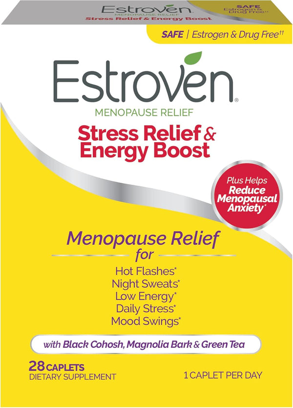 Estroven Stress Relief & Energy Boost for Menopause Relief, 28 Ct. - Drug-Free and Gluten-Free