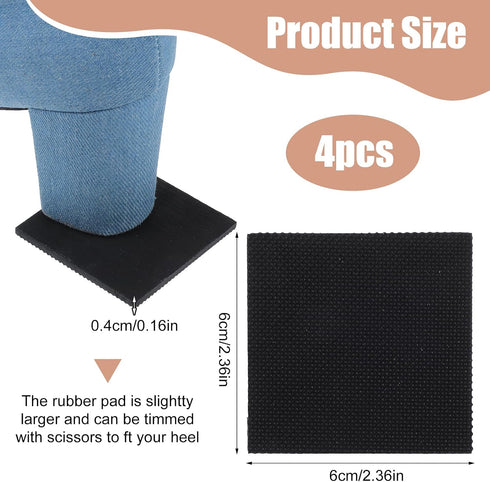 Matwsec 2 4 mm Pairs Shoe Heel Repair Rubber Pads, Cuttable Square Boot Heel Replacement, Anti-Slip Shoe Heel Repair