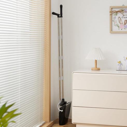 Broom and Dustpan Set, Lightweight Upright Lobby Broom and Dust Pan Combo for Home Kitchen Office (Gray and Black)
