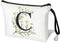 Initial Letter Makeup Bag for Women, A-Z Personalized Travel Cosmetic Bag, Initial Cosmetic Bag Gifts (White C)