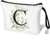 Initial Letter Makeup Bag for Women, A-Z Personalized Travel Cosmetic Bag, Initial Cosmetic Bag Gifts (White C)