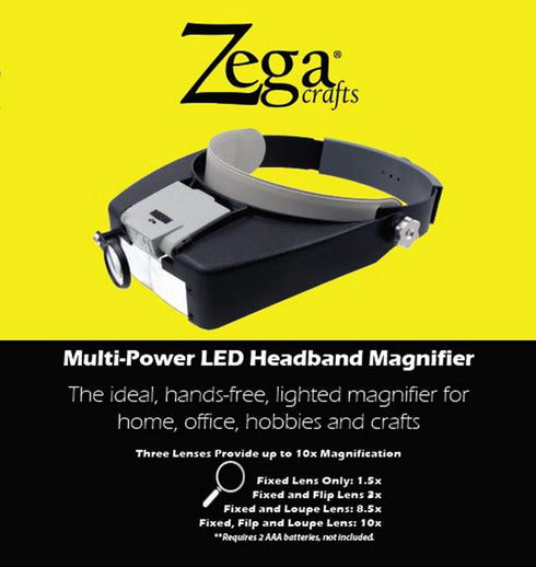 Zega Crafts Headband Magnifier with 3 Multi-Depth Lenses & Detachable Worklight