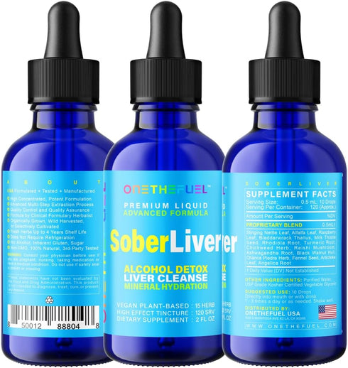 Sober Liver 2oz. Plant-Based Liver Cleanse and Detox Support + 100% Natural Hydration Liver Health Supplement with