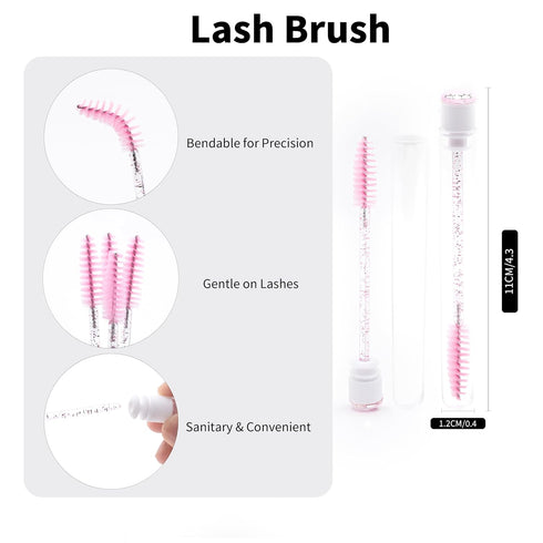 i-Laesh 20 Pcs Lash Brush Eyelash Brushes, Spoolies Cleaning Mascara Wands, Disposable Makeup Tool Set, Pink Mix