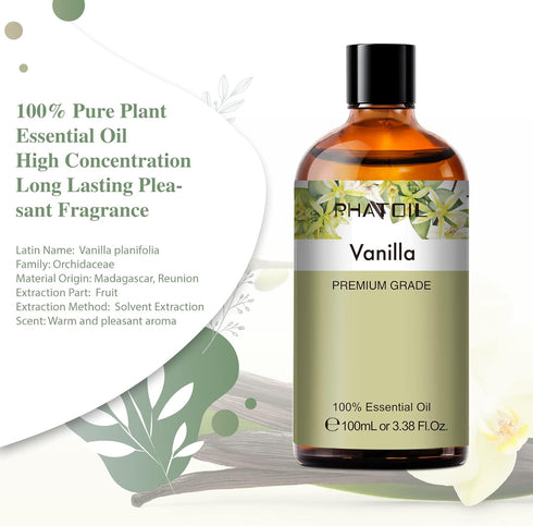 100ML Vanilla Essential Oil - Huge 3.38fl.oz Bottle - Pure Aromatherapy Essential Oils for Diffuser, Humidifier