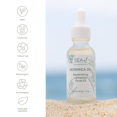 Moringa Seed Facial Oil Drops - Super Moisturizing Antioxidant-Rich Glow with Sea Kelp & Vitamin E, 1 Fl Oz