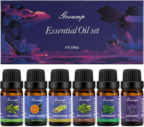 Essential Oils Set-Top 6 Organic Blends for Diffusers,Candle Making,Aromatherapy,Humidifiers,Gifts - Peppermint,TeaTree,Lavender,Eucalyptus,Lemongrass,Orange(6X10ML)