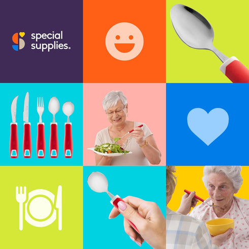 Special Supplies Adaptive Utensils Set, 5-Piece Non-Slip Handles for Hand Tremors, Arthritis, or Elderly Use