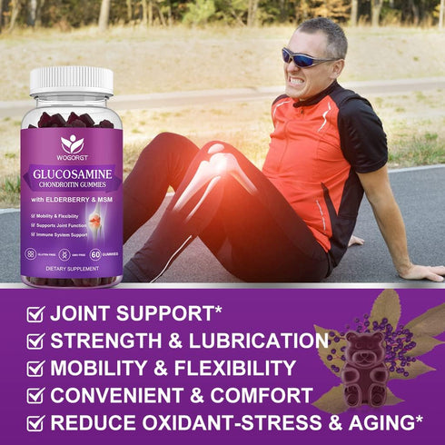 Glucosamine Chondroitin Gummies, Joint Support Supplement with MSM & Elderberry, 60 Gummies (2 Pack)