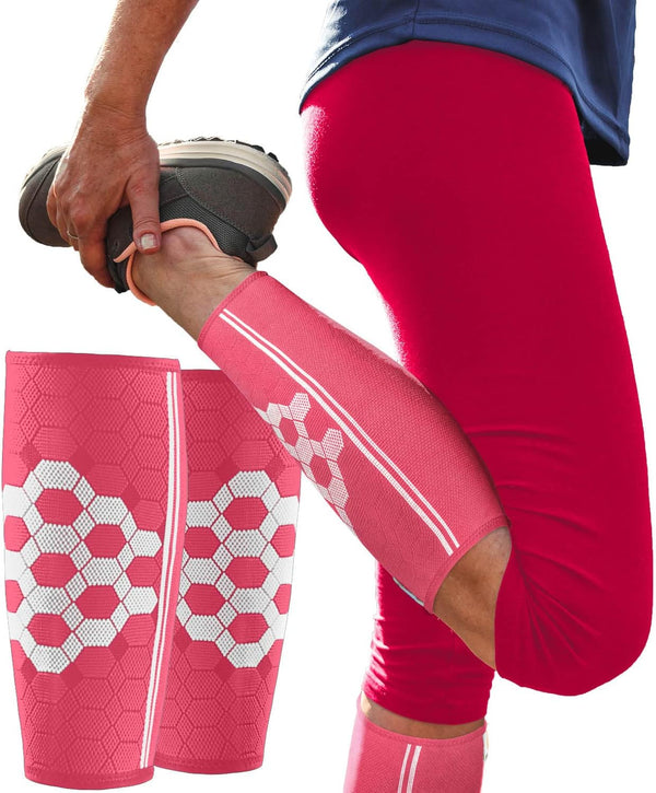 Sparthos Calf Compression Sleeves (Pair) - Pink-M, Leg Compression Socks for Men & Women, Shin Splint Pain Relief for