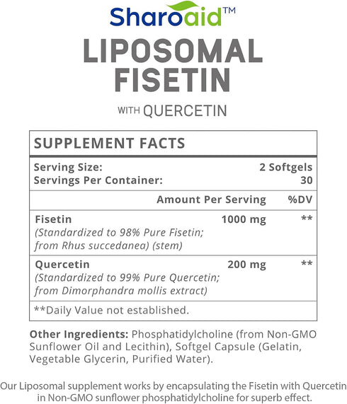 Liposomal Fisetin with Quercetin Supplements 1200 mg per Serving - High Absorption Antioxidants for Women & Men - 60