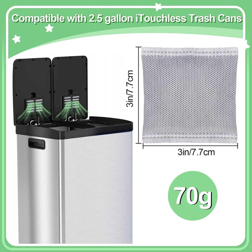12PCS Activated Charcoal Odor Absorber, Bamboo Charcoal Bags for 2.5 Gallon iTouchless Trash Bins, Diaper Pail