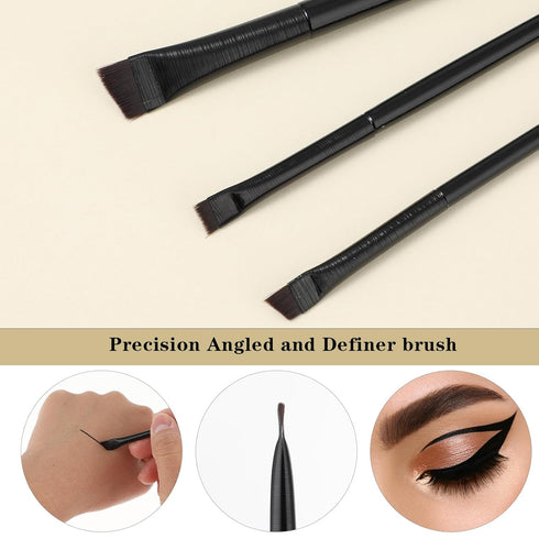 3 Pcs Fine Angled Eyeliner Brush Set, Thin Eyebrow Brush for Precision Gel Eye Liner and Brow Tinting