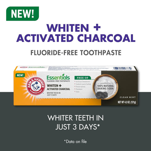 HAMMER 4 Pack 4.3oz 100% ARM & Essentials Fluoride-Free Toothpaste, Whitening + Activated Charcoal Toothpaste