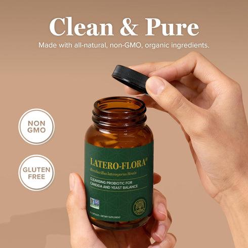 Global Healing Latero-Flora, Probiotic Supplement for Gut Health, Digestion & Candida Cleanse Support - 60 Vegan