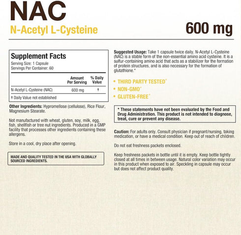 Puregen Labs N-Acetyl-L-Cysteine (NAC) 600mg, Supports immune, respiratory, liver health, NAC 600 mg, potent antioxidant support, free-radicals, easy to absorb - Total 120 Veggie Capsules