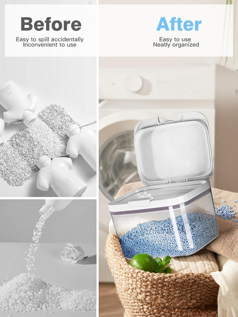 Laundry Detergent Dispenser with One-Press Lid, Clear PET Container, 5.5L/12Lbs/200oz Capacity for Pods