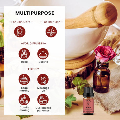 yethious Rose Essential Oil - 100% Pure Rose Scented Oil for Diffuser & Aromatherapy, 10ML