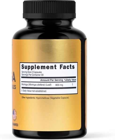 Immune 60 Count Moringa Powder Capsules - Pure Moringa Powder, Energy, Skin, & Gut Health Superfood, Rich