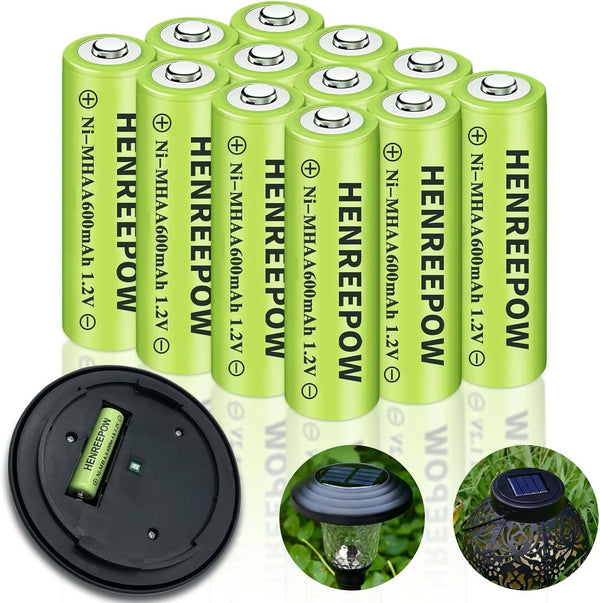 Henreepow Ni-MH AA Rechargeable Batteries, Double A High Capacity 1.2V Pre-Charged for Garden Landscaping Outdoor Solar