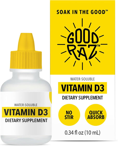 Vitamin D3 Drops for Adults - 4-Month Supply, Water-Soluble Liquid Non-GMO Kosher Supplement