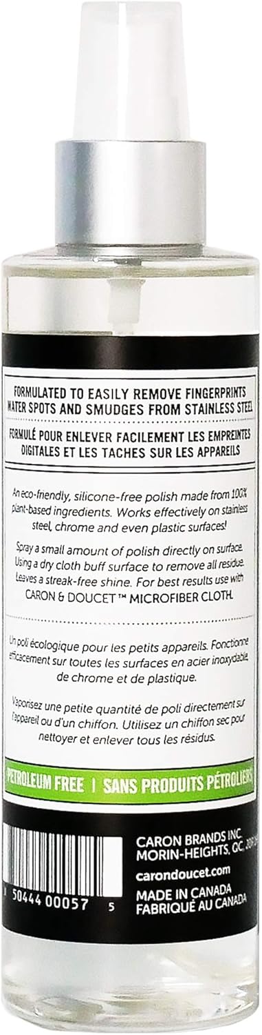 CARON & DOUCET Stainless Steel Polish - 100% Plant-Based, Non-Toxic Formulation, 8oz Concentrated