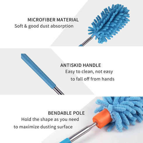 Microfiber Duster for Cleaning: Telescoping Extension Pole Mini Dusters for Car, Window, and Office