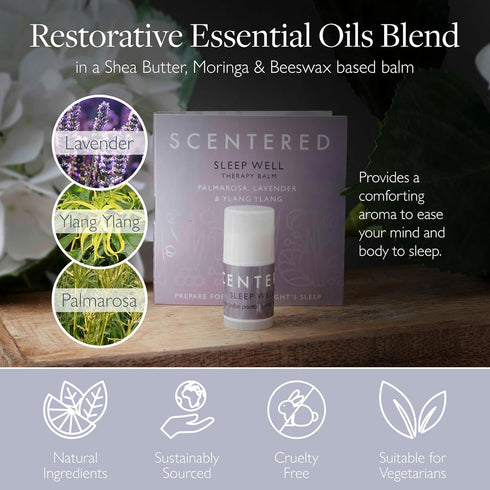 Set (1.5g) Scentered Goodnight Sleep Well Gift Luxury Silk Eye Mask, Aromatherapy Pocket Balm & Reusable Ear Plugs