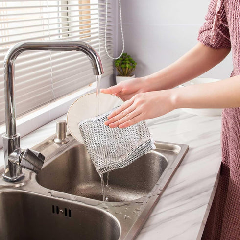 Ohraina (5 Pack) Non-Scratch Scrubbing Wire Dishwashing Rags, Double Stainless Steel Scrubber, Steel Wire Dish Towel