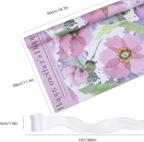 HYSSINOWRAP 20 Sheets Mother's Day Gift Paper, DIY Crafts, Gift Packaging Size 11.8 * 19.7 Inch (Purple)
