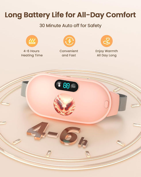 Fast Heating Pad for Period Cramps, Portable Cordless Menstrual Heating Pad with 6 Heat Levels and 6 Massage Modes,