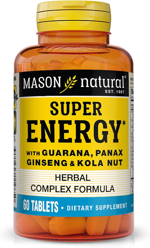 MASON NATURAL Super Energy | 60 Tablets | Herbal Complex with Guarana, Panax Ginseng & Kola Nut for Optimal Performance
