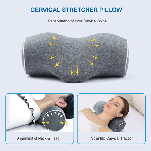Neck Pillows for Pain Relief, Cervical Support Pillow with Pillowcase, Memory Foam Relaxer for Home & Travel (Black)