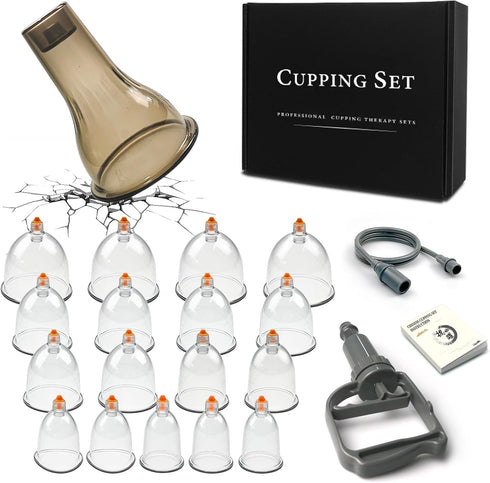 Cupping Therapy Set - 18 Massage Cups for Pain Relief, Physical Therapy Cupping Kit with Vacuum Pump