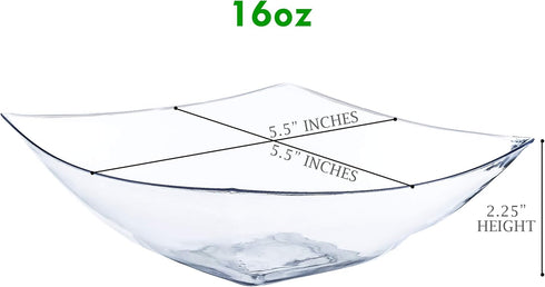 PLASTICPRO Disposable Square Serving Bowls, Clear or White, Pack of 4, 16 Ounce