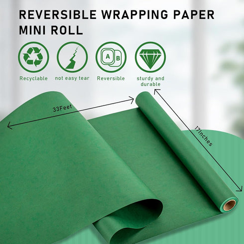 Matte Green Recycled Kraft Wrapping Paper, 46.8 Sq Ft for Gift Wrap and Craft Table Runner