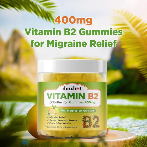 Vitamin B2 Gummies with Magnesium, Riboflavin 400mg for Migraine Relief & Headache Relief, Vegan - 60 Chewable