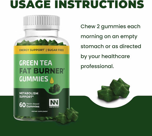 Green Tea Fat Burner Gummies for Weight Loss, Metabolism Boost & Appetite Suppressant with Green Coffee Bean Extract