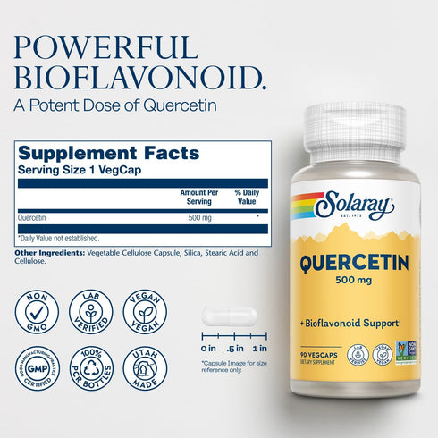 SOLARAY Quercetin 500 mg, 90 VegCaps, Supports Sinus, Respiratory, Immune Function & Healthy Uric Acid Levels
