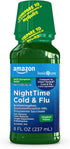 Amazon Basic Care Nighttime Cold & Flu Relief - Pain Reliever, Cough Suppressant, Antihistamine Liquid, 8 fl oz