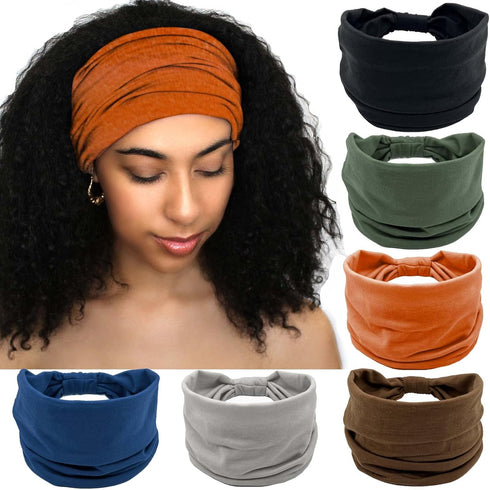 Olbye 6 Pack Wide Headbands for Women - Knotted Turban Elastic Non Slip Hairbands Yoga Workout