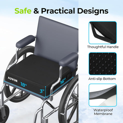 AUVON Cooling Gel Wheelchair Seat Cushion for Sciatica, Back Pain Relief, Breathable Memory Foam with Anti-Slip Cover