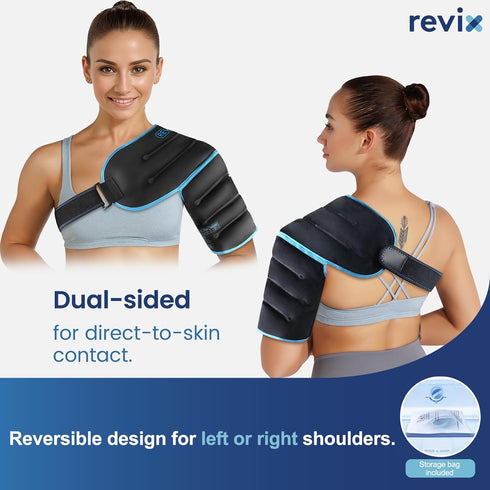 REVIX 3D Sewing Shoulder Ice Pack Wrap for Better Fit, Reusable Hot & Cold Compress for Pain Relief